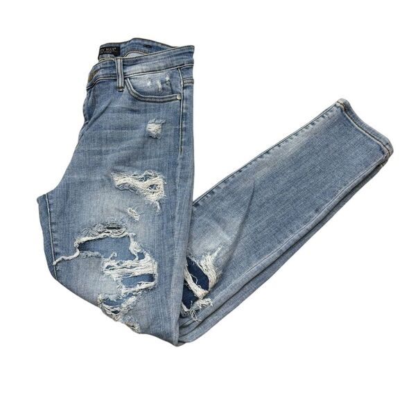 Ladies Judy Blue Mid Rise Distressed Straight Leg Jeans Size 30 - Picture 7 of 14